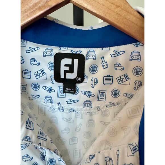 FootJoy Travel Print Lisle Self Collar Golf Polo - White/Twilight - Picture 2 of 2